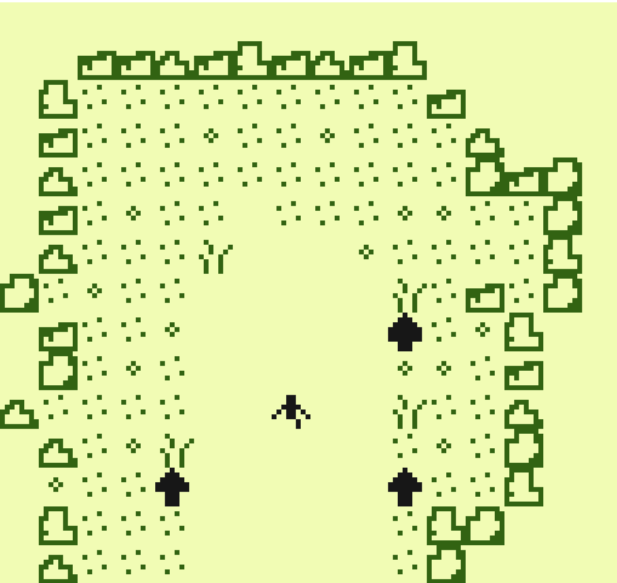 The Traveler gameplay showing a pixel-art forest and player character